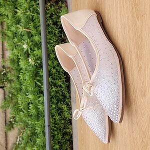 Allegra K Pointed Toe Clear Rhinestone Ballet Lake Cream Flats Size 7 NWOT